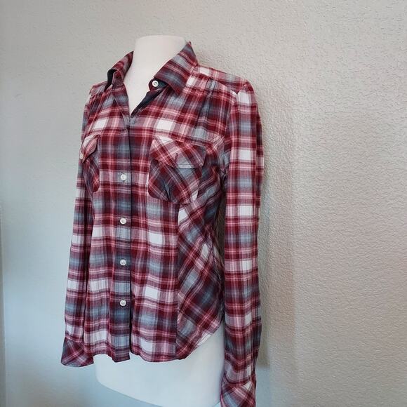 Lucky Brand Red Plaid Long Sleeve Button Down Size M - Picture 4 of 10
